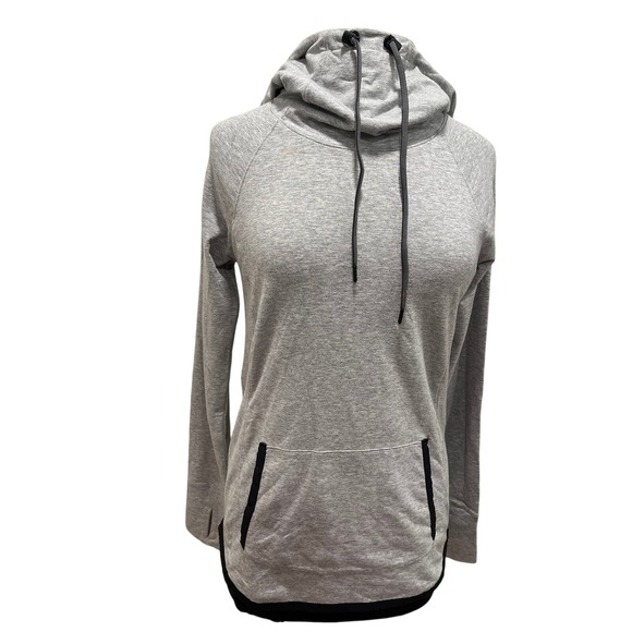 Athleta Tops - Athleta Sentry Womens Gray Heathered Funnel Neck Pullover Hoodie Thumbholes XS